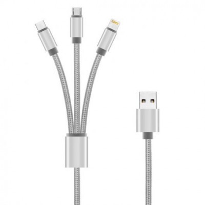Cable 3 en 1: Tipo C, Iphone y Micro USB 